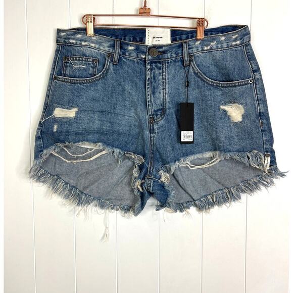 NWT One Teaspoons Johnny Blue Le Wolves Mid Length Denim Shorts Size 34 - Picture 1 of 12